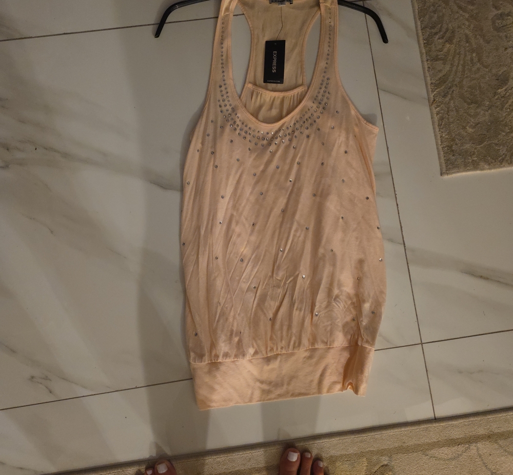 Express Peach Rhinestone Racerback Tank